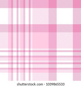 Plaid check pattern in pastel pink and white. Seamless fabric texture background. 