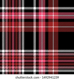 Plaid check pattern in pink, black, burgundy and white. All over fabric texture print.