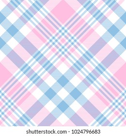 Plaid Check Pattern In Pink, Blue And White. Seamless Fabric Texture Print. 