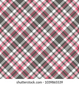 Plaid check pattern pink, grey and white. Seamless fabric texture background. 