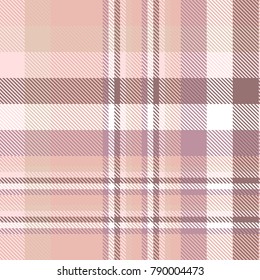 Plaid check pattern in pink, pale red, faded burgundy, pale purple and white. Seamless fabric texture.