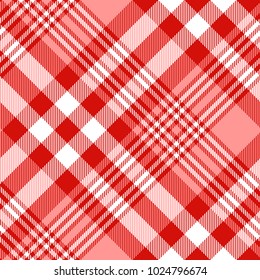 Plaid check pattern in red and white. Seamless fabric texture print. 