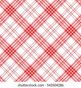 Plaid Check Pattern In Red And White. Seamless Fabric Texture Print.