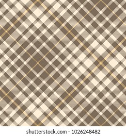 Plaid check pattern in shades of beige and brown. Seamless fabric texture print. 