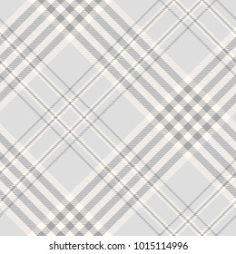 Plaid check pattern in shades of grey and ivory off-white. Seamless fabric texture print. 