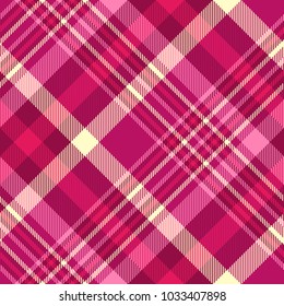 Plaid check pattern in shades of pink, maroon and cream. Seamless fabric texture print. 