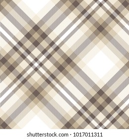 Plaid check pattern in shades of taupe, beige and white. Seamless fabric texture print. 