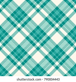 Plaid check pattern in teal green and ivory off-white. Seamless fabric texture.
