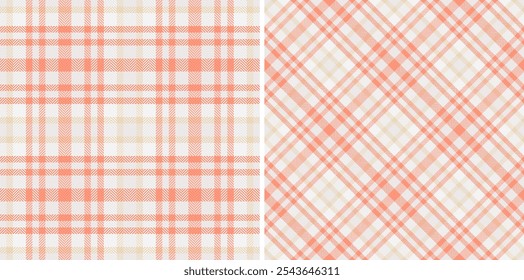 Plaid check seamless of fabric textile background with a vector pattern tartan texture. Set in cream colours for geometric unique identity design.