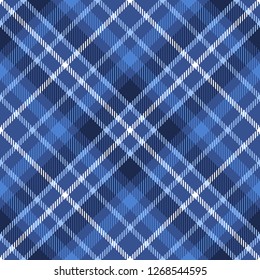 Plaid check seamless pattern in blue colors. Abstract mdoern fabric texture tartan ornament endless print. Vector background.