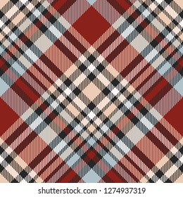 Plaid check seamless pattern in red and beige colors. Abstract mdoern fabric texture tartan ornament endless print. Vector background.