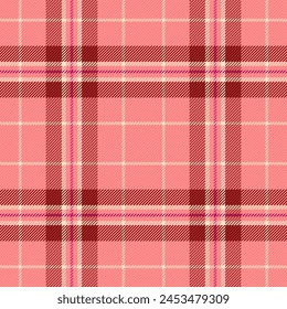 Plaid check tartan of background texture vector with a textile fabric pattern seamless in red and maroon colors.