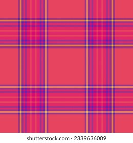 Plaid check texture of seamless tartan background with a pattern fabric vector textile in red and pink colors.