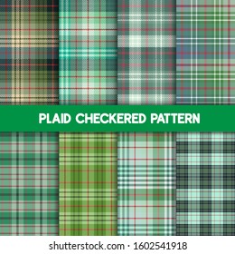 Plaid Checkered Fabric Pattern and seamless green collection.