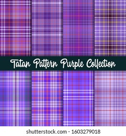 Plaid Checkered Fabric Pattern and seamless purple collection.