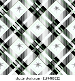 Plaid checkered tartan seamless pattern in green, black and white colors. Vector eps 10