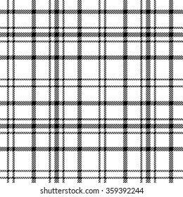 Plaid checkered tartan seamless pattern in black and white colors. Vector