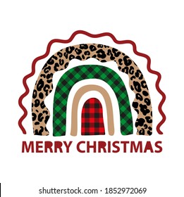Plaid Christmas tree rainbow winter leopard vector holiday card svg