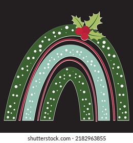Plaid Christmas tree rainbow winter leopard vector holiday card on black background.