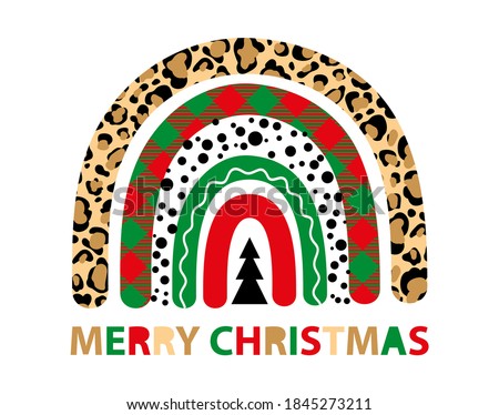 Plaid Christmas tree rainbow winter leopard vector holiday card 