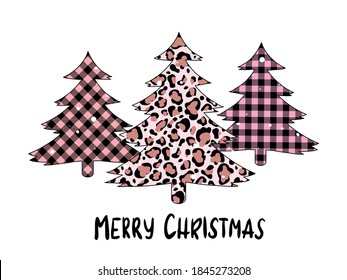 Plaid Christmas tree winter forest leopard tree vector set  holiday card  svg