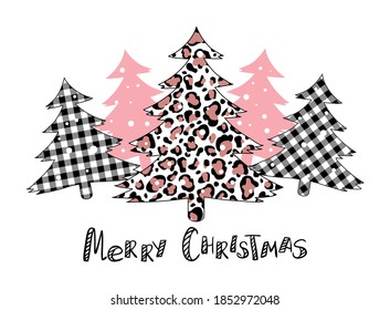 Plaid Christmas tree winter forest leopard tree vector set  holiday card svg