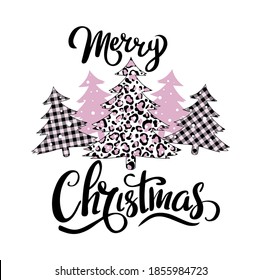 Plaid Christmas tree winter forest leopard tree vector holiday card svg