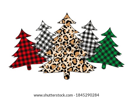 Plaid Christmas tree winter forest leopard tree vector set  holiday card