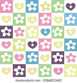 
Plaid colorful daisy and heart pattern