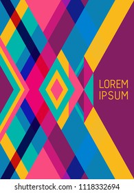 Plaid cover page layout vector template geometric design with triangles and stripes pattern. Carnival brazilian motifs. Bauhaus pattern vector cover design. Simple stripes, triangles.