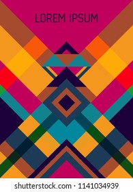 Plaid cover page layout vector template geometric design with triangles and stripes pattern. Ethnic mexican motifs. Striped bauhaus pattern vector cover design. Trendy geometry.