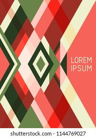 Plaid cover page layout vector template geometric design with triangles and stripes pattern. Ethnic brazilian motifs. Striped bauhaus pattern vector cover design. Modern stripes, triangles.