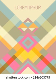 Plaid cover page layout vector template geometric design with triangles and stripes pattern. Ethnic brazilian motifs. Striped bauhaus pattern vector cover design. Cool geometry.