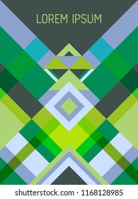 Plaid cover page layout vector template geometric design with triangles and stripes pattern. Carnival brazil motifs. Striped bauhaus pattern vector cover design. Cool geometry.