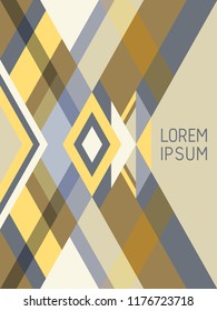 Plaid cover page layout vector template geometric design with triangles and stripes pattern. Ethnic mexican motifs. Striped bauhaus pattern vector cover design. Simple stripes, triangles.