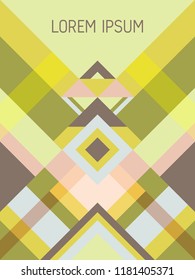 Plaid cover page layout vector template geometric design with triangles and stripes pattern. Ethnic mexican motifs. Striped bauhaus pattern vector cover design. Cool geometry.