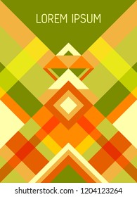 Plaid cover page layout vector template geometric design with triangles and stripes pattern. Folklore mexican motifs. Striped bauhaus pattern vector cover design. Trendy geometry.