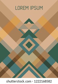 Plaid cover page layout vector template geometric design with triangles and stripes pattern. Carnival brazilian motifs. Striped bauhaus pattern vector cover design. Trendy geometry.