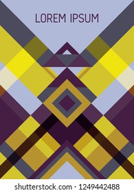 Plaid cover page layout vector template geometric design with triangles and stripes pattern. Folklore brazilian motifs. Striped bauhaus pattern vector cover design. Trendy geometry.