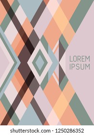 Plaid cover page layout vector template geometric design with triangles and stripes pattern. Ethnic brazilian motifs. Striped bauhaus pattern vector cover design. Minimal stripes, triangles.