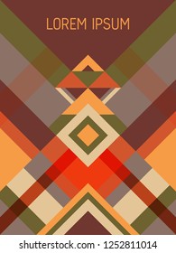 Plaid cover page layout vector template geometric design with triangles and stripes pattern. Folklore brazil motifs. Striped bauhaus pattern vector cover design. Trendy geometry.