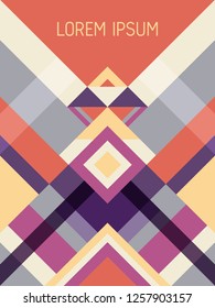 Plaid cover page layout vector template geometric design with triangles and stripes pattern. Folklore brazilian motifs. Striped bauhaus pattern vector cover design. Trendy geometry.