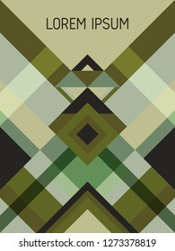 Plaid cover page layout vector template geometric design with triangles and stripes pattern. Festive brazil motifs. Striped bauhaus pattern vector cover design. Trendy geometry.