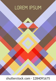 Plaid cover page layout vector template geometric design with triangles and stripes pattern. Ethnic mexican motifs. Striped bauhaus pattern vector cover design. Cool geometry.