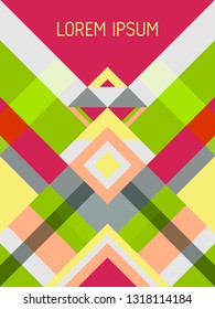 Plaid cover page layout vector template geometric design with triangles and stripes pattern. Festive brazil motifs. Striped bauhaus pattern vector cover design. Trendy geometry.