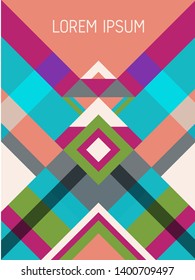 Plaid cover page layout vector template geometric design with triangles and stripes pattern. Folklore brazilian motifs. Striped bauhaus pattern vector cover design. Cool geometry.