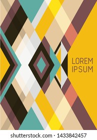 Plaid cover page layout vector template geometric design with triangles and stripes pattern. Folklore brazil motifs. Striped bauhaus pattern vector cover design. Minimal stripes, triangles.