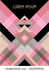 Plaid cover page layout vector template geometric design with triangles and stripes pattern. Carnival brazil motifs. Striped bauhaus pattern vector cover design. Trendy geometry.