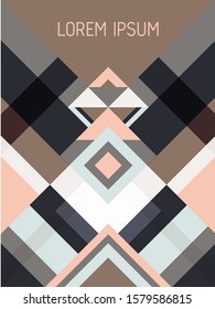 Plaid cover page layout vector template geometric design with triangles and stripes pattern. Folklore brazil motifs. Striped bauhaus pattern vector cover design. Trendy geometry.