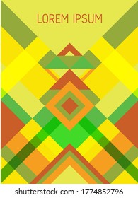 Plaid cover page layout vector template geometric design with triangles and stripes pattern. Ethnic brazilian motifs. Striped bauhaus pattern vector cover design. Cool geometry.